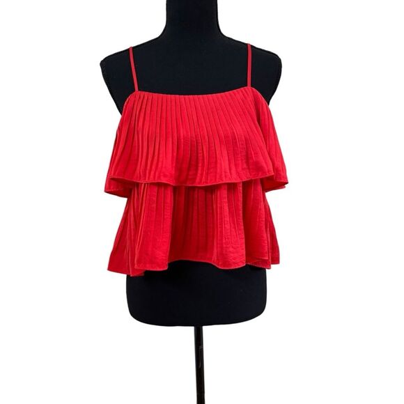 EXPRESS Women Pleated Tiered Cropped Cami Top. Red color Size S - Picture 5 of 7